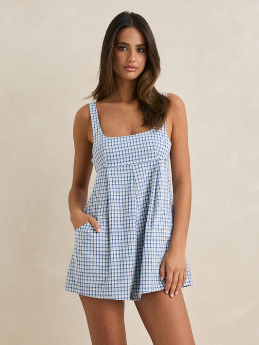 RHYTHM LOLA CHECK ROMPER BLUE 