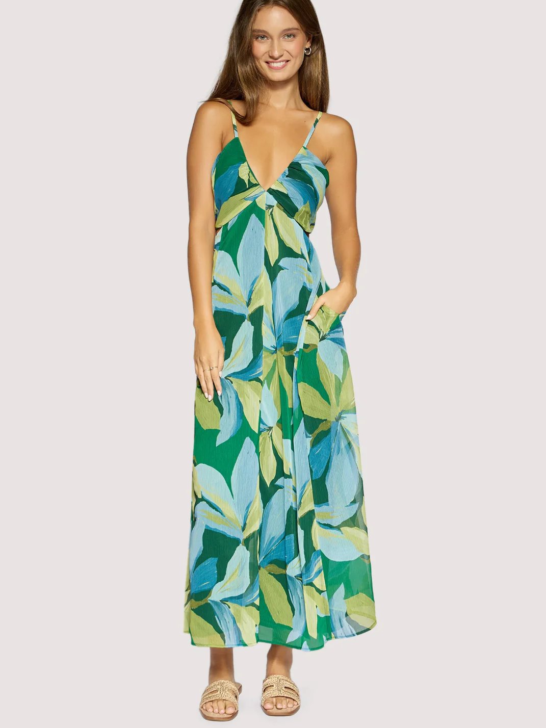 L+W NEROLI WAVE MAXI DRESS GREEN MULTI 