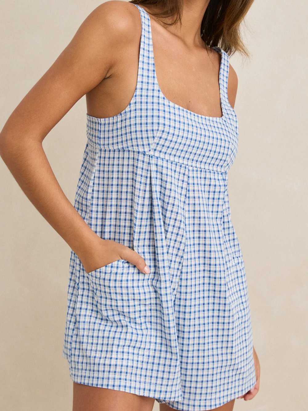 RHYTHM LOLA CHECK ROMPER BLUE 