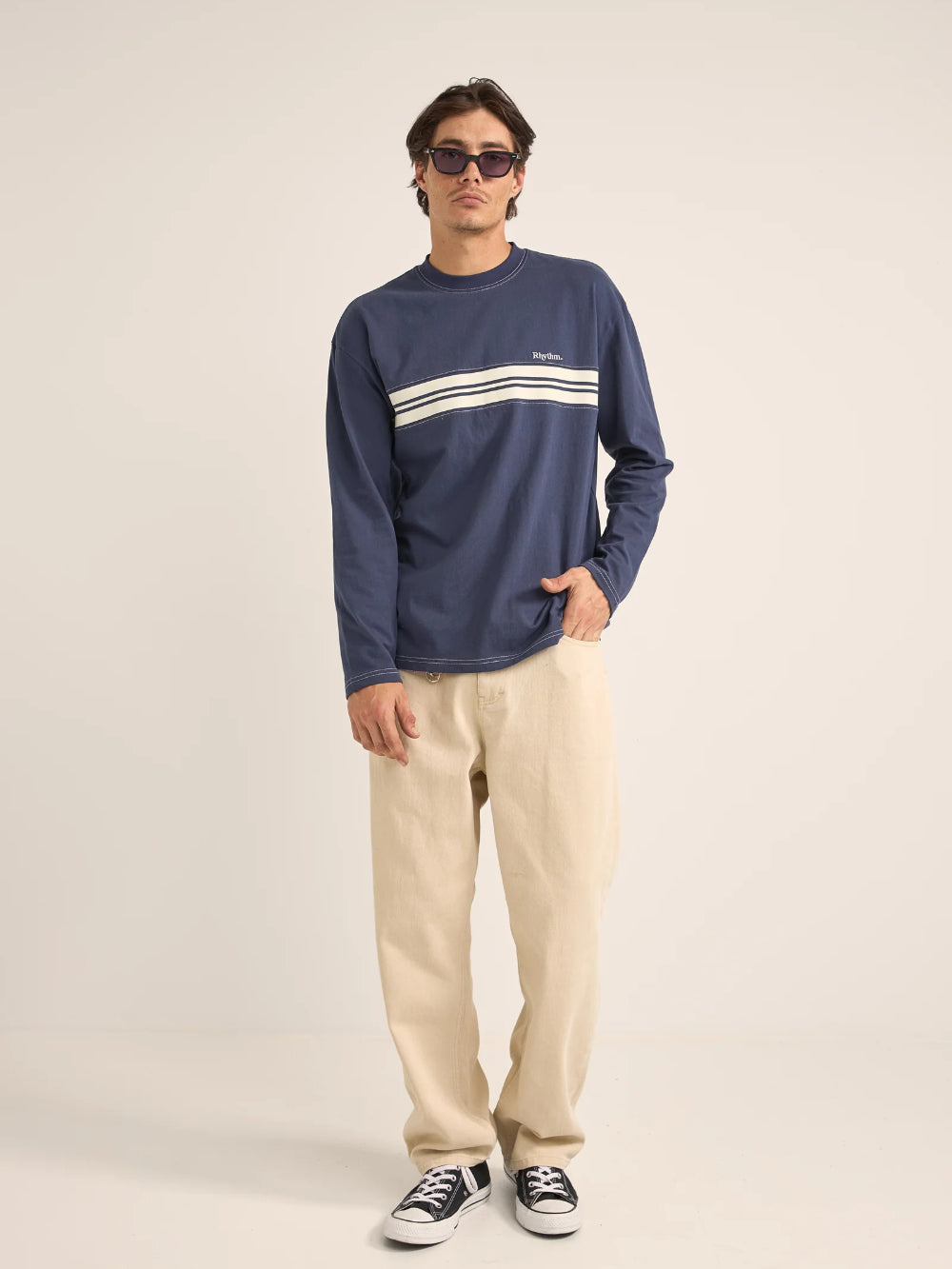 RHYTHM VINTAGE PANEL LS T-SHIRT NAVY