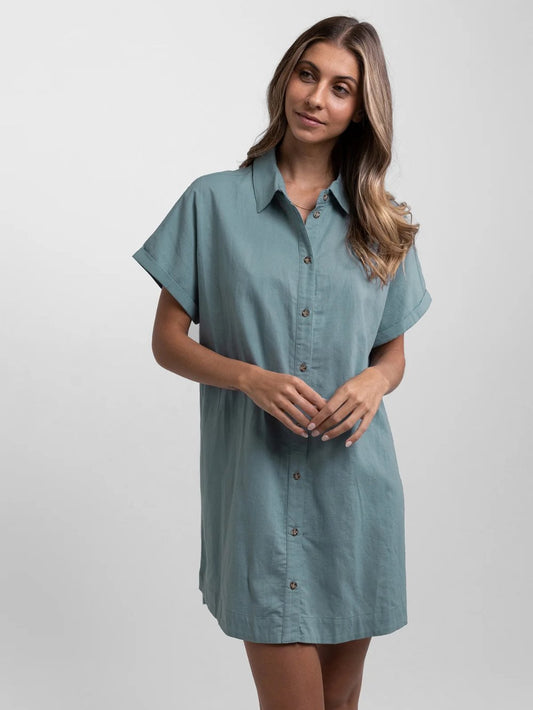 RHYTHM CLASSIC LINEN SHIRT DRESS EUCALYPTUS 