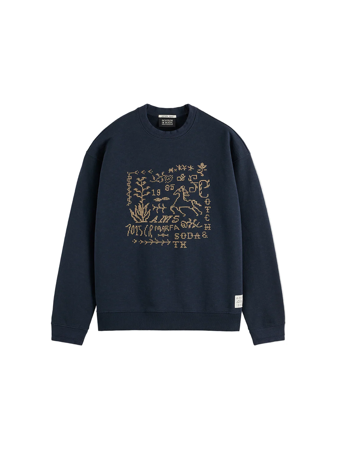 S&S CROSS STITCH ARTWORK RELAXED-FIT SWEATSHIRT CARBON