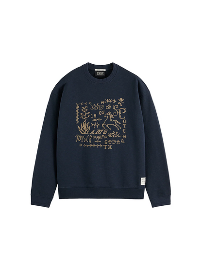 S&S CROSS STITCH ARTWORK RELAXED-FIT SWEATSHIRT CARBON