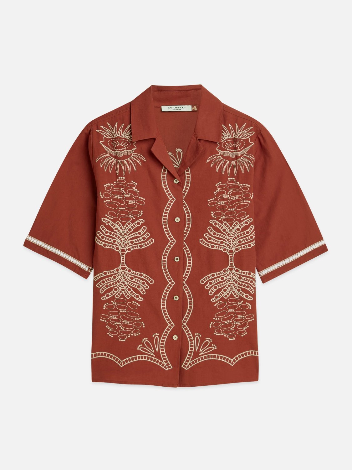 S&S EMBROIDERED FITTED SHIRT BURNT HENNA