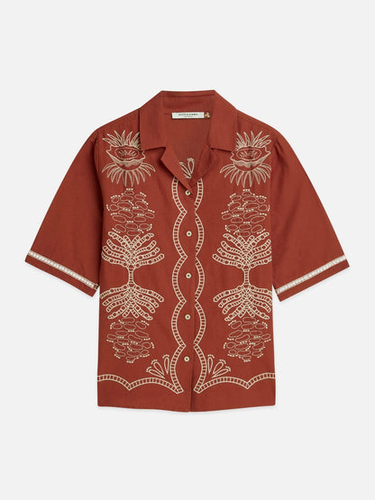 S&S EMBROIDERED FITTED SHIRT BURNT HENNA
