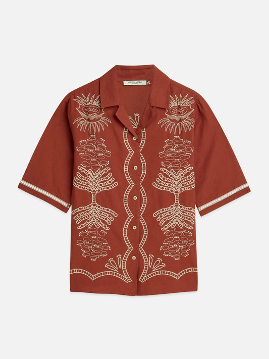 S&S EMBROIDERED FITTED SHIRT BURNT HENNA