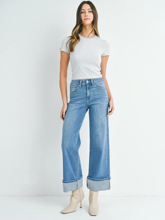 JUST BLACK DENIM CUFFED PALAZZO MEDIUM DENIM