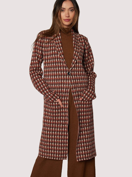 LOST + WANDER LORENZA CARDIGAN RUST BROWN PLAID 