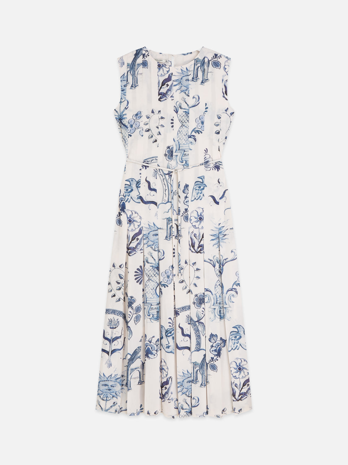 S&S PRINTED PLEATED DRESS DELFT TILES BLUE