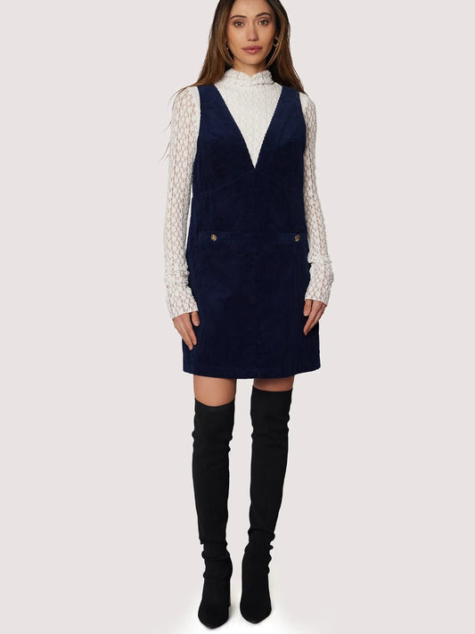 LOST + WANDER TWILIGHT ALLURE V-NECK MINI DRESS MDNT NAVY