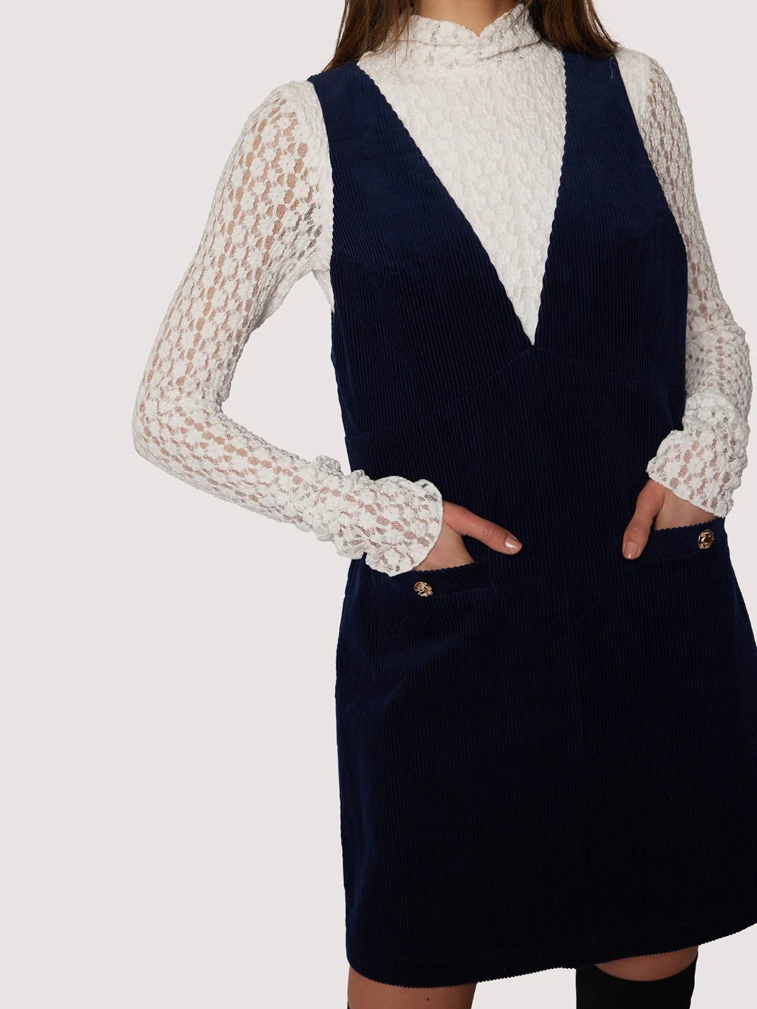LOST + WANDER TWILIGHT ALLURE V-NECK MINI DRESS MDNT NAVY