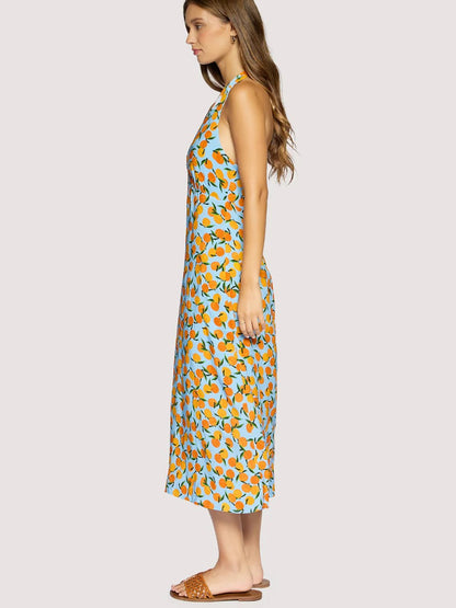 LOST + WANDER CITRUS SOIREE MIDI DRESS BLUE ORANGE 