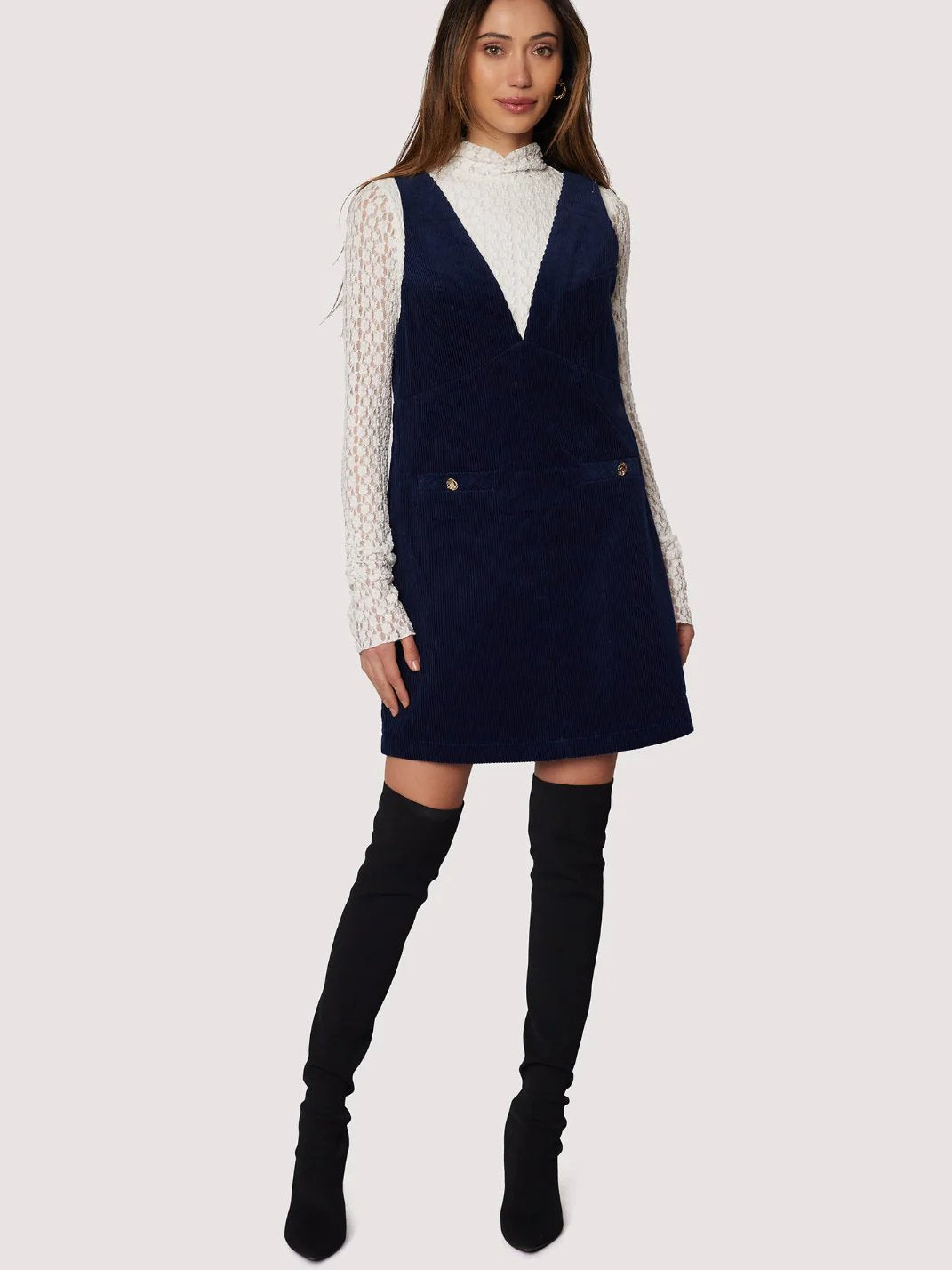 LOST + WANDER TWILIGHT ALLURE V-NECK MINI DRESS MDNT NAVY