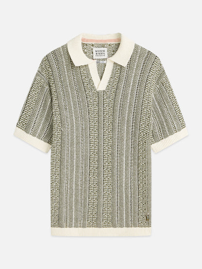 S&S MULTI STITCH DROPPED SHOULDER POLO EGGNOG MELANGE 