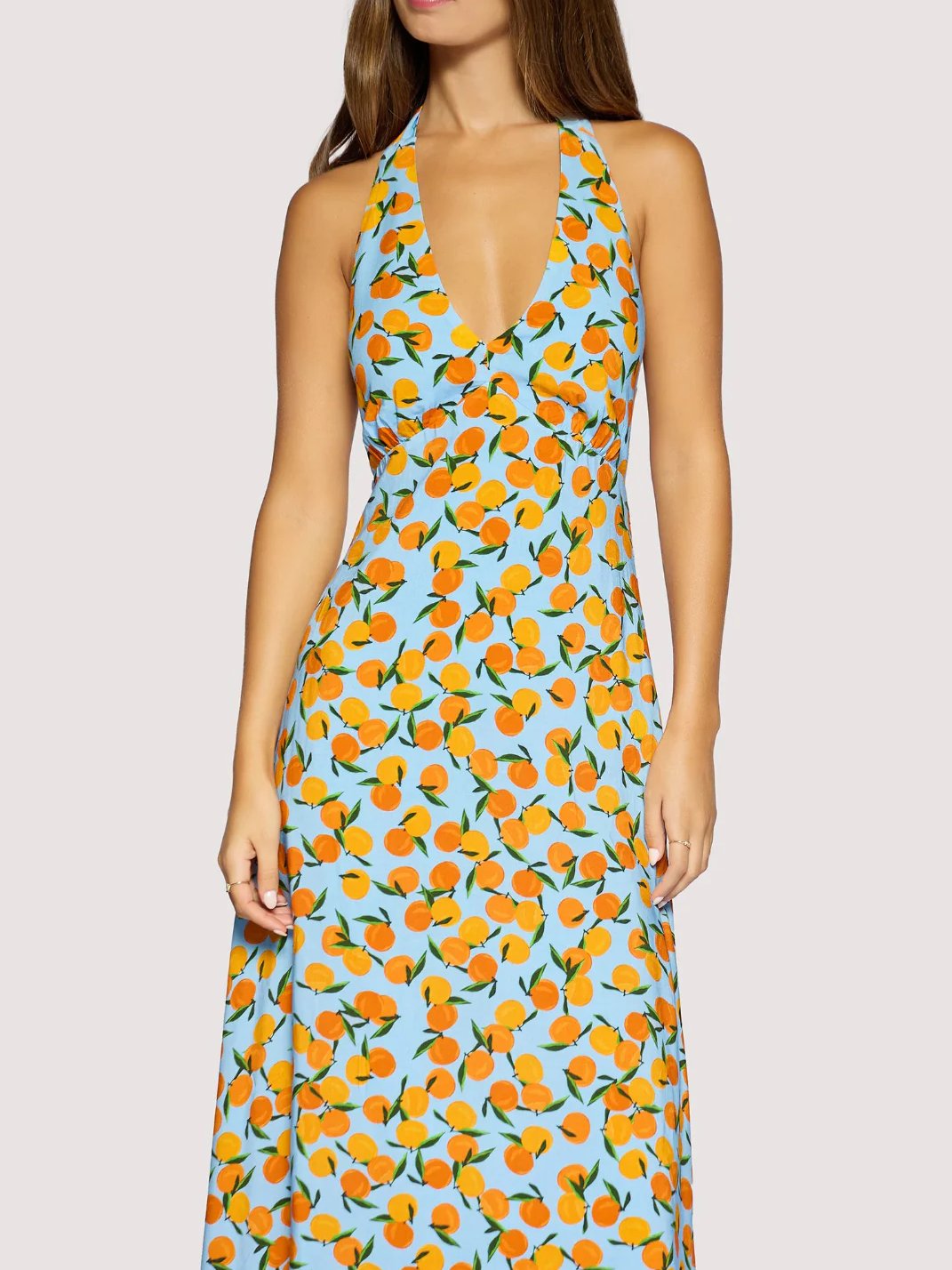LOST + WANDER CITRUS SOIREE MIDI DRESS BLUE ORANGE 