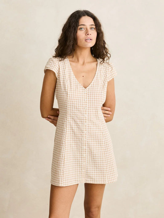 RHYTHM LONDON CHECK CAP SLEEVE MINI DRESS NATURAL