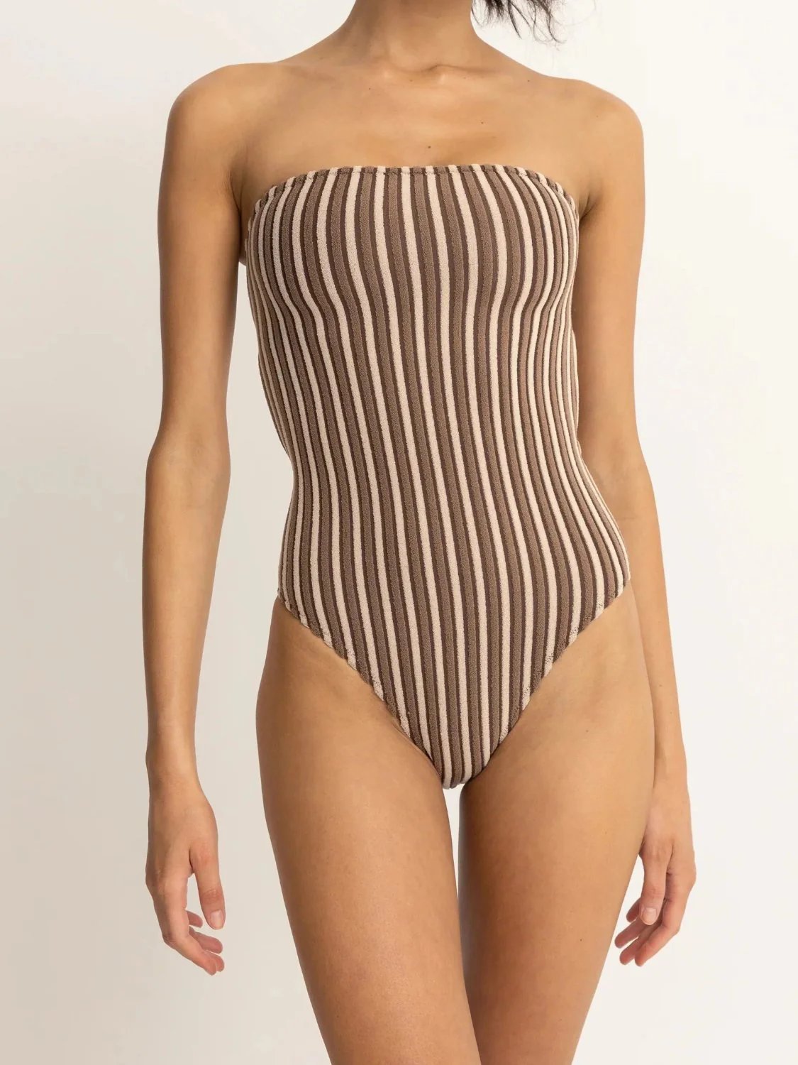 RHYTHM TERRY SANDS STRIPE STRAPLESS ONE PIECE COCOA