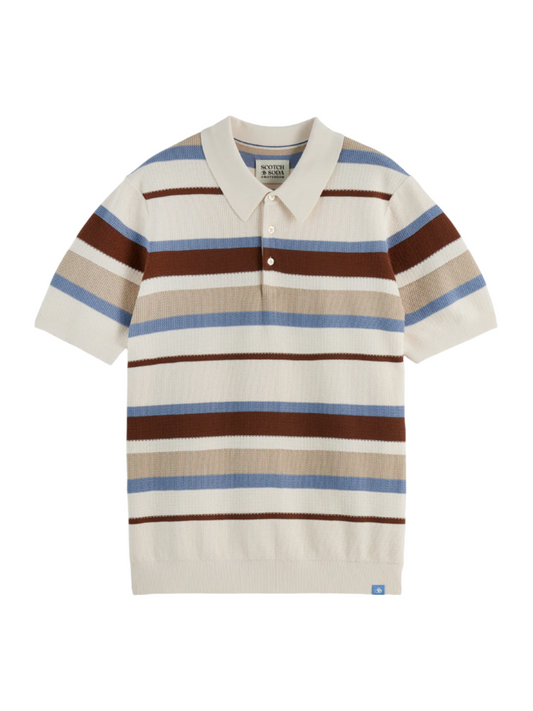 S&S REGULAR FIT KNIT STRIPED POLO PLAZA TAUPE 