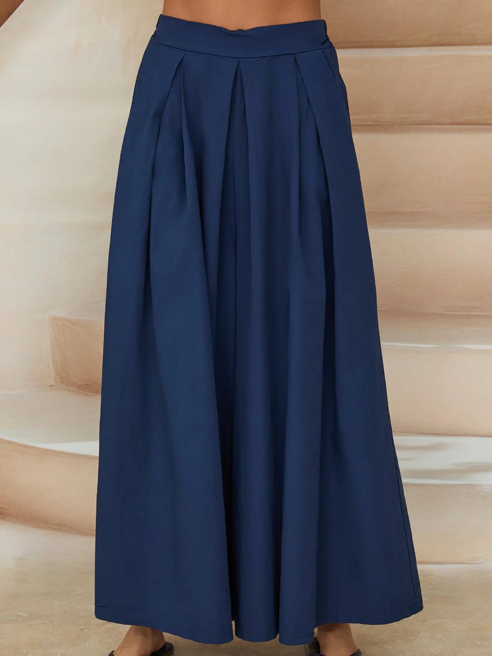 MILIO MILANO COTTON POPLIN EXTRA WIDE LEG TROUSERS NAVY 