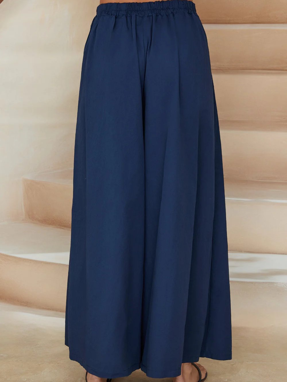 MILIO MILANO COTTON POPLIN EXTRA WIDE LEG TROUSERS NAVY 