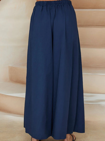 MILIO MILANO COTTON POPLIN EXTRA WIDE LEG TROUSERS NAVY 