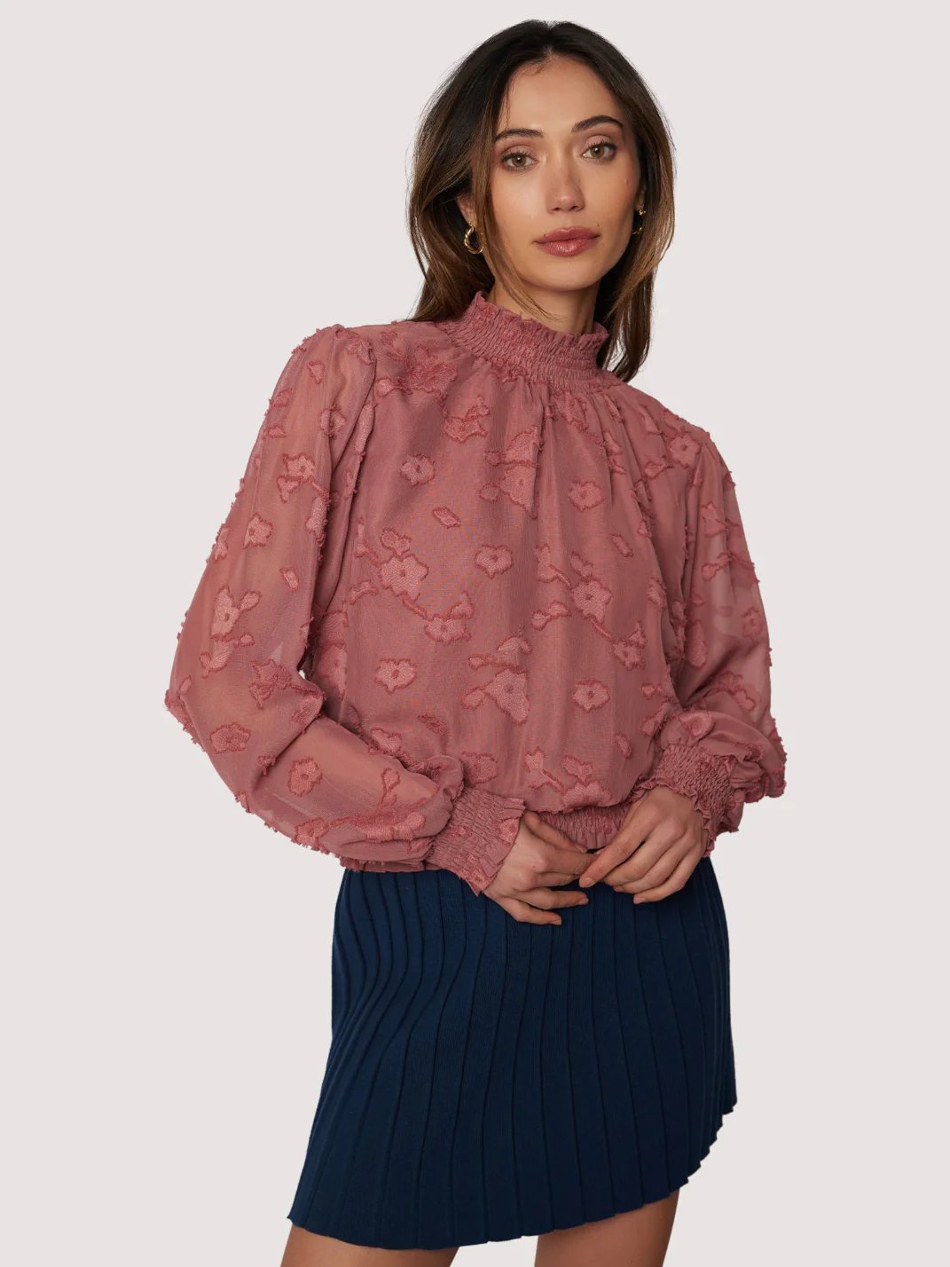 L+W FABLE CHARM MOCK NECK TOP DUSTY ROSE