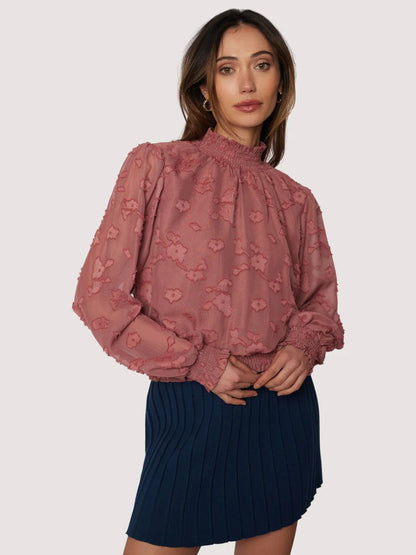 L+W FABLE CHARM MOCK NECK TOP DUSTY ROSE