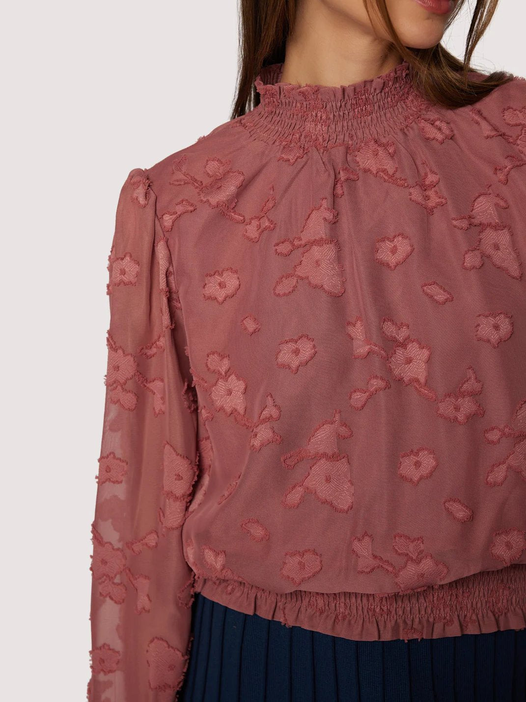 L+W FABLE CHARM MOCK NECK TOP DUSTY ROSE