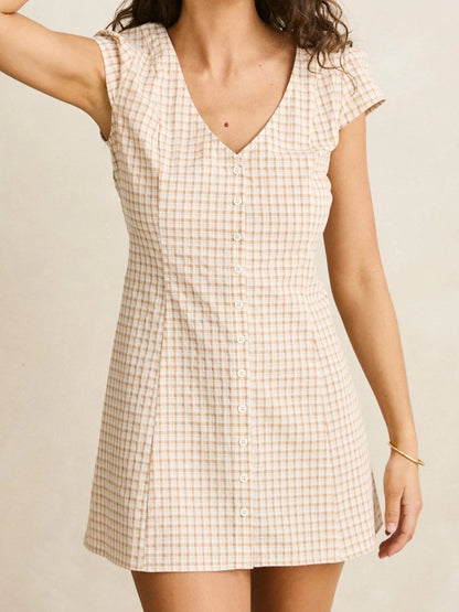 RHYTHM LONDON CHECK CAP SLEEVE MINI DRESS NATURAL