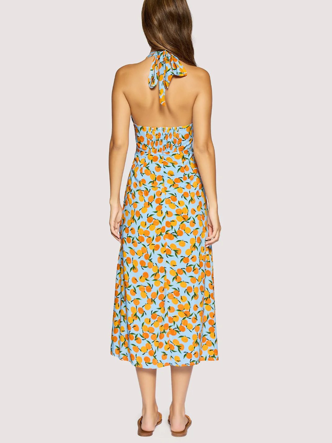 LOST + WANDER CITRUS SOIREE MIDI DRESS BLUE ORANGE 