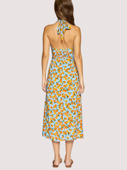 LOST + WANDER CITRUS SOIREE MIDI DRESS BLUE ORANGE 
