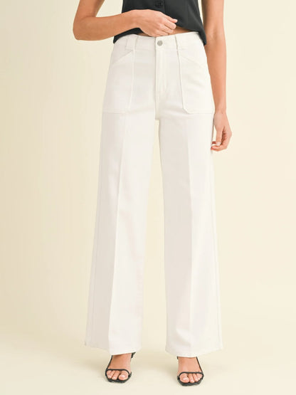 JUST BLACK DENIM PATCH POCKET WIDE LEG FLARE WHITE