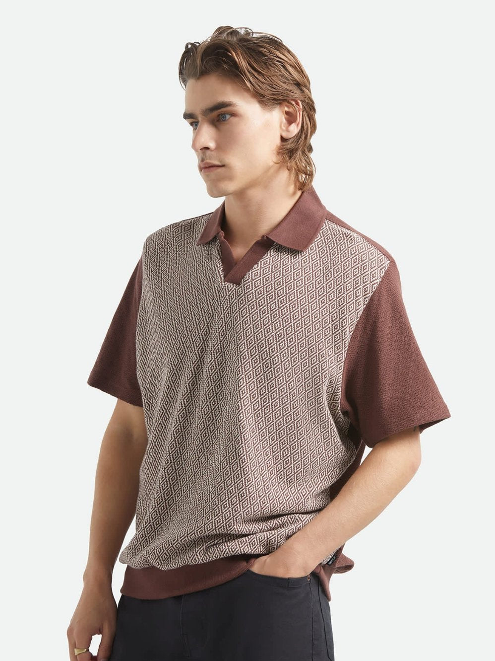 BRIXTON THEO JACQUARD POLO CHOCOLATE