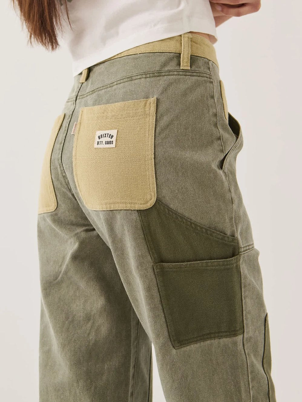BRIXTON ESSEX PATCHWORK PAINTER PANT VINTAGE OLIVE 