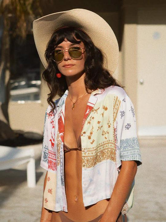 BRIXTON SILKY BOWLING BUTTON DOWN MULTI BANDANA 