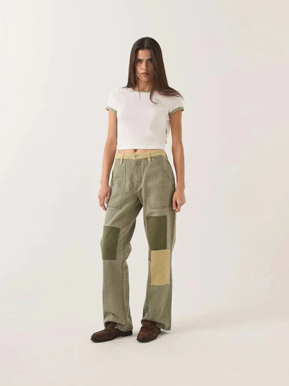 BRIXTON ESSEX PATCHWORK PAINTER PANT VINTAGE OLIVE 