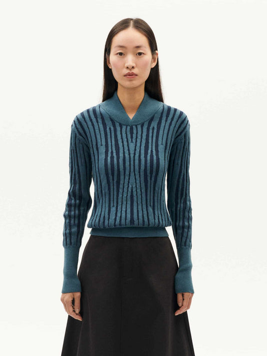 THINKING MU GERY KNITTED SWEATER SEA BLUE