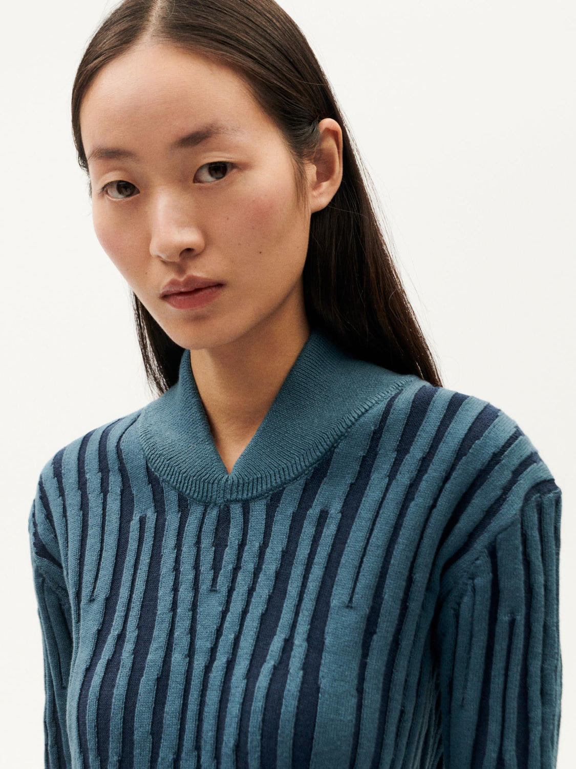 THINKING MU GERY KNITTED SWEATER SEA BLUE