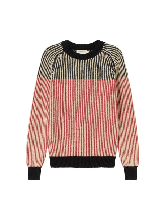 THINKING MU ICE CREAM STRIPES WOOL SWEATER RED