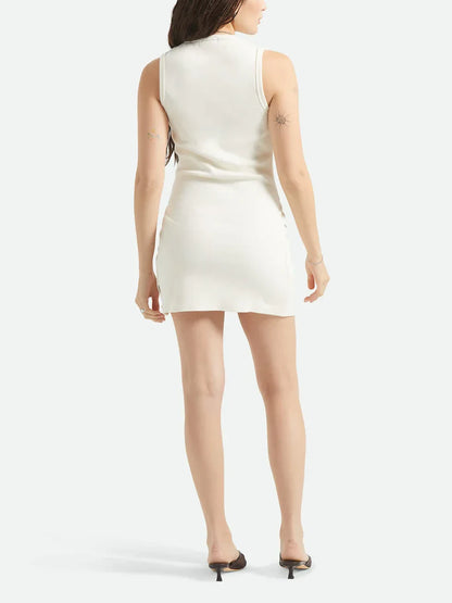 BRIXTON RIBBED CINCH MINI DRESS OFF WHITE 