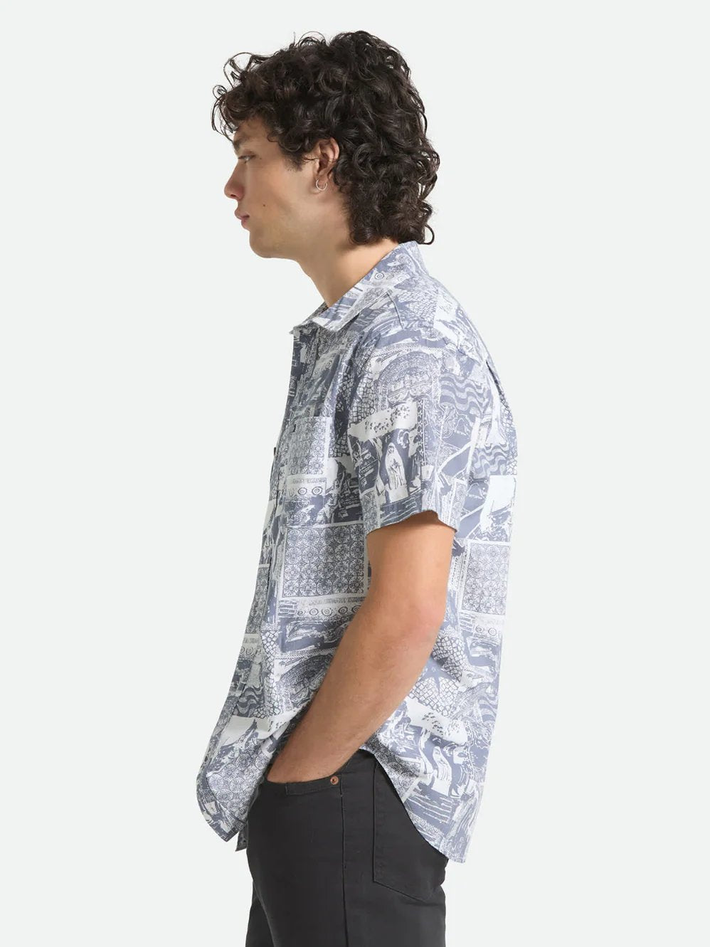 BRIXTON CHARTER PRINT SHORT SLEEVE SHIRT NAVY/WHITE COLLAGE