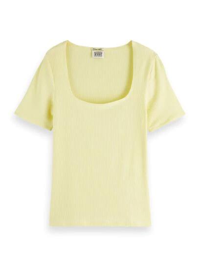 SCOTCH & SODA FITTED RIBBED SCOOP NECK LEMON