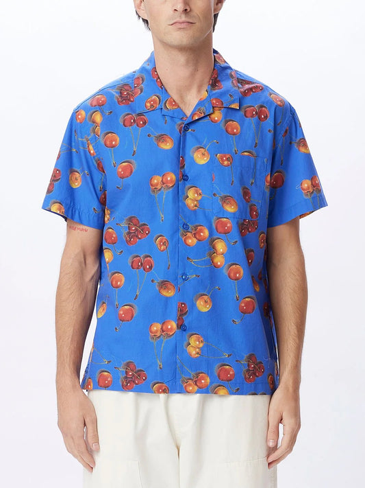 OBEY BOMBED SHORT SLEEVE WOVEN SATIN BLUE MULTI