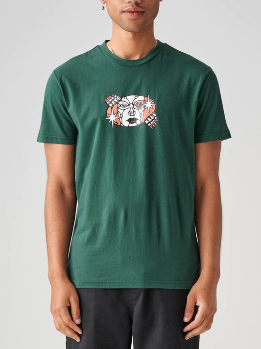 GLOBE Stray Striped Tee Night Green - T-shirts 