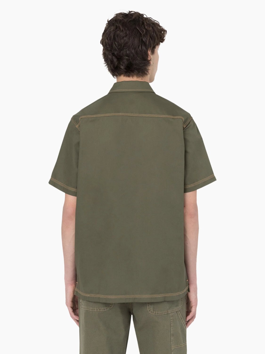 DICKIES RELAXED FIT SHORT SLEEVE WORK SHIRT MILITARY GREEN/NUGGET STITCH